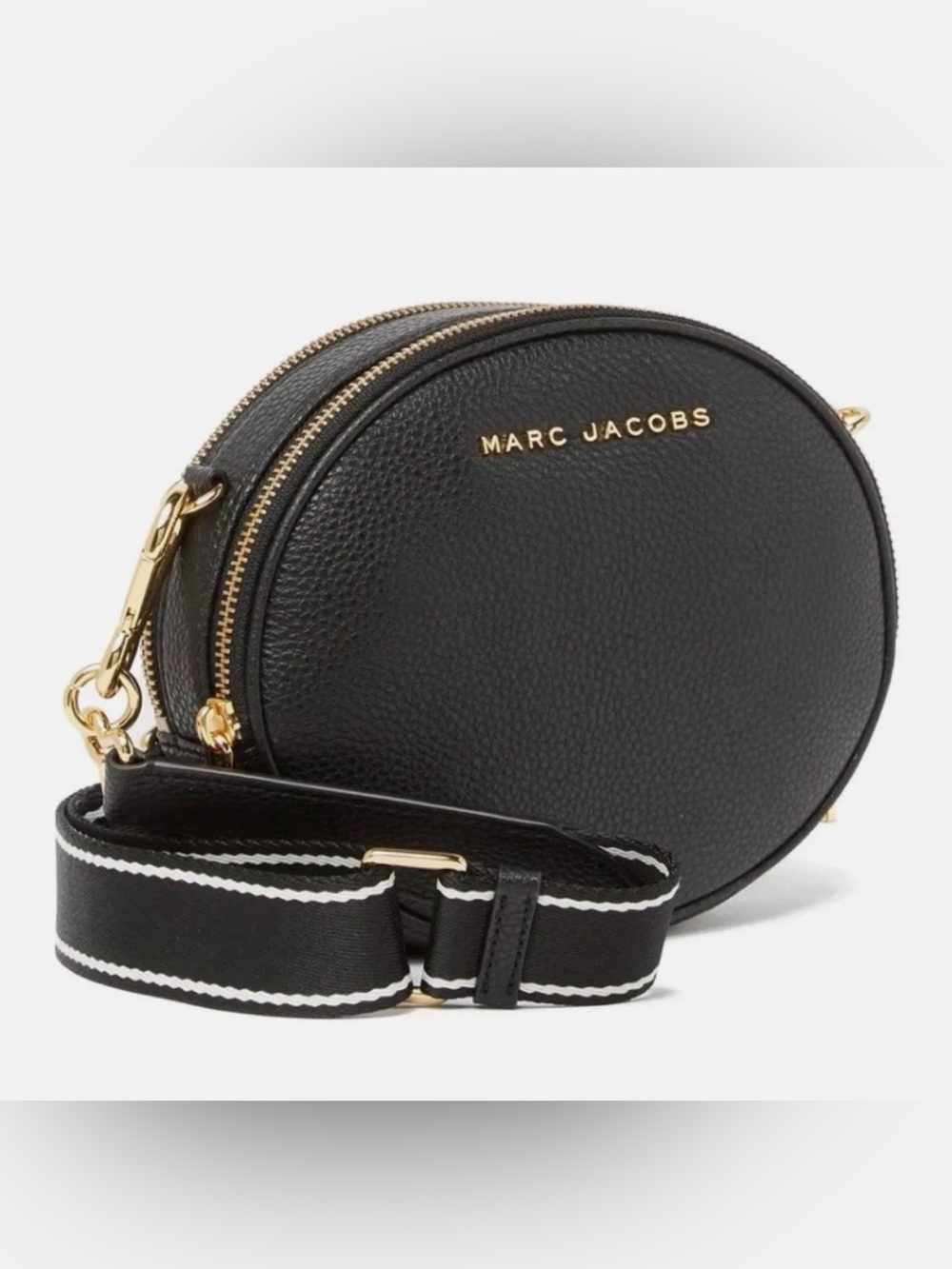 Marc Jacobs Black Round Pebbled Leather Crossbody with Gold Accents